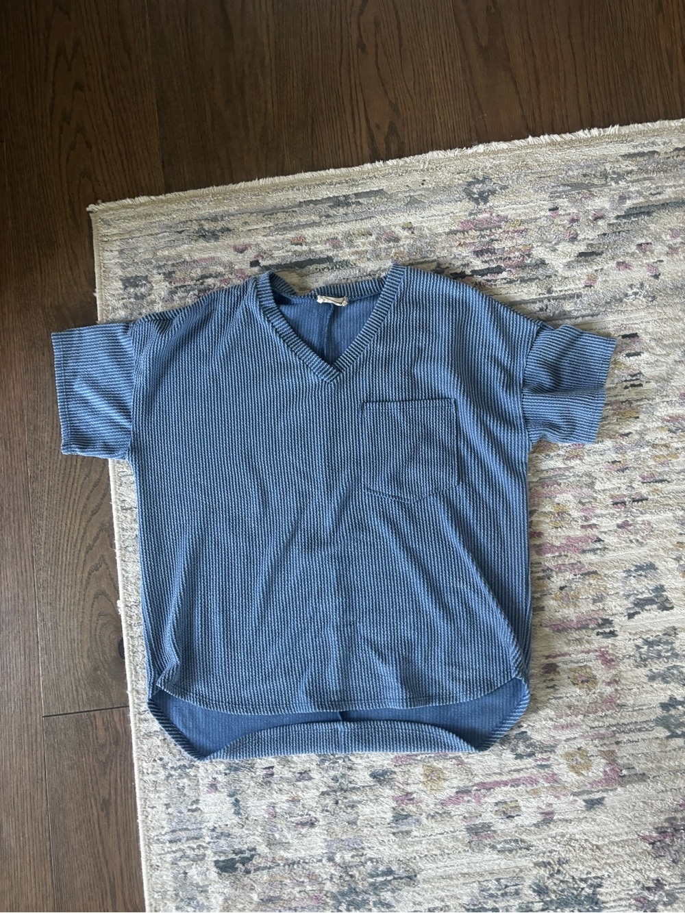 Altar'd State Blue V-Neck Short Sleeve Pocket Tee